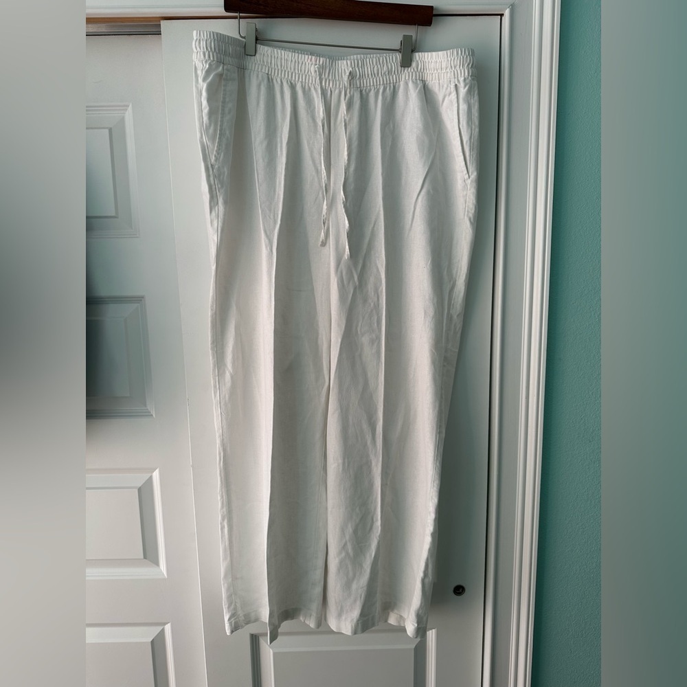 Old Navy Women’s XL High-Waisted Linen Blend Wide Leg Pants White Pockets Beach